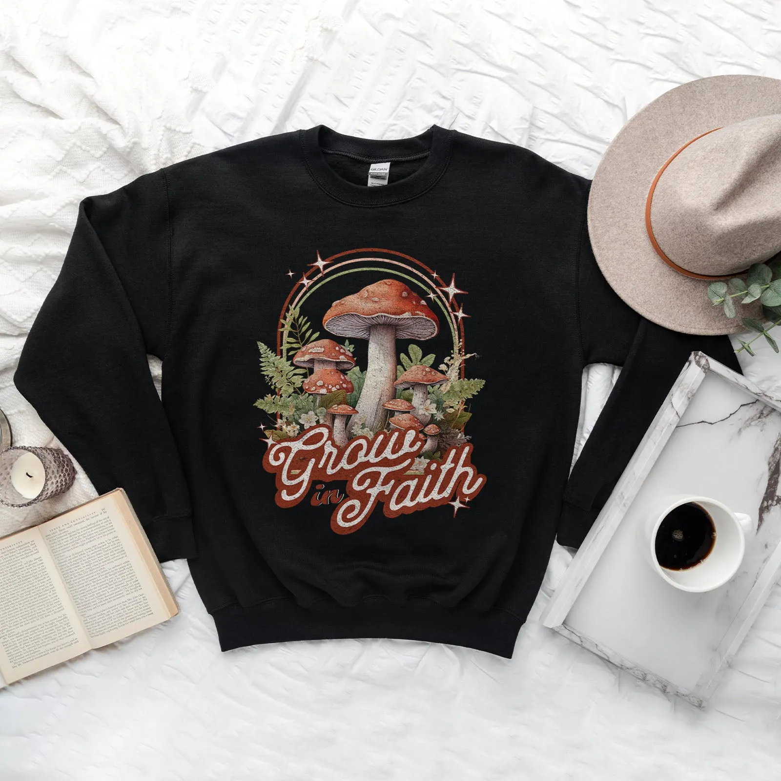 Grow in Faith Mushrooms Sweatshirt sold by Faithful and Co. product image thumbnail 3