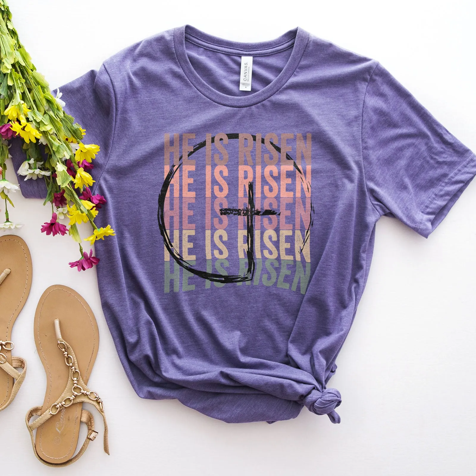 He Is Risen Stacked Easter Rainbow Tee sold by Faithful and Co. product image thumbnail 5