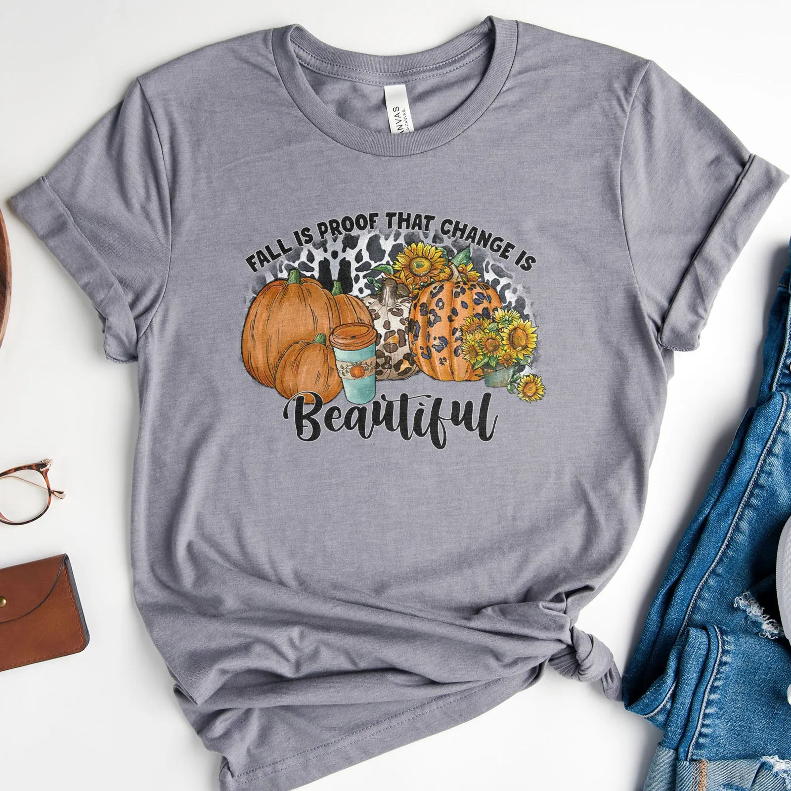 Fall Is Proof That Change Is Beautiful Leopard Tee sold by Faithful and Co.