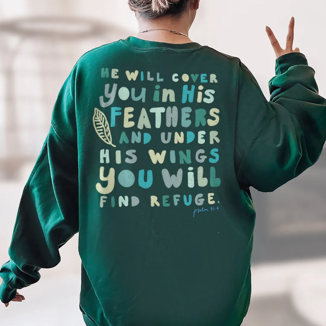 Psalms 91:4 His Feathers & Wings Back Print Sweatshirt sold by Faithful and Co.