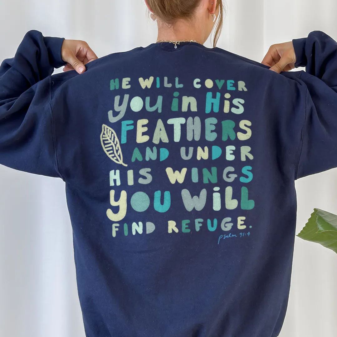 Psalms 91:4 His Feathers & Wings Back Print Sweatshirt sold by Faithful and Co. product image thumbnail 2