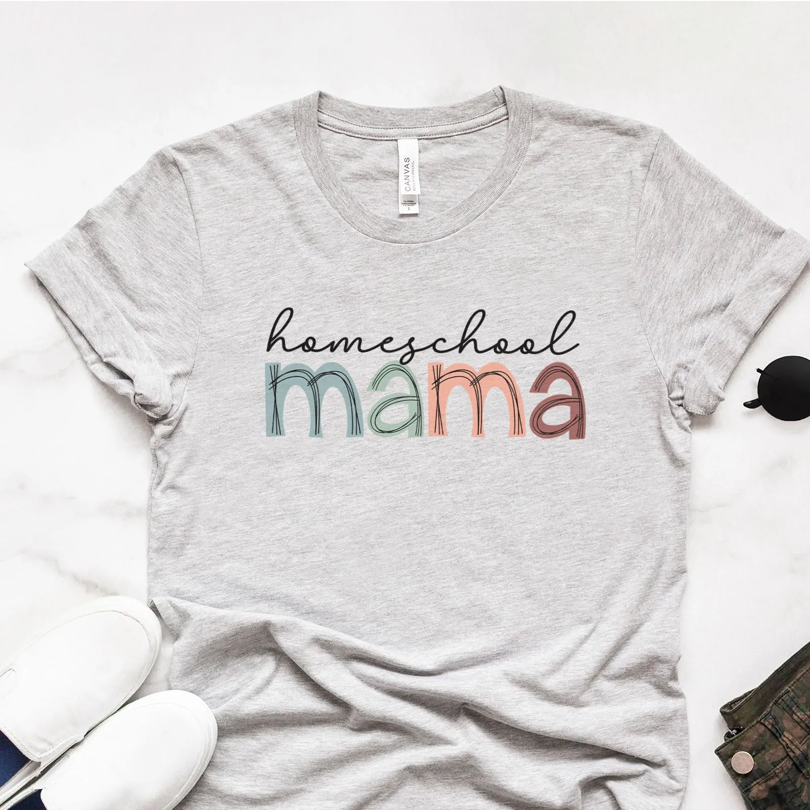 Homeschool Mama Pastel Tee sold by Faithful and Co.