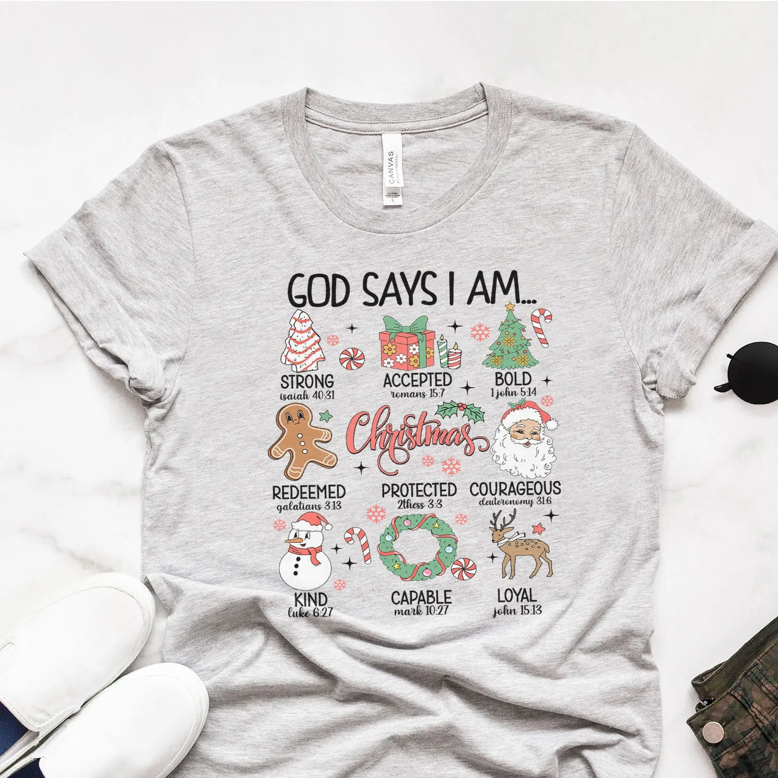 God Says I am.. Christmas Vibes Tee sold by Faithful and Co.