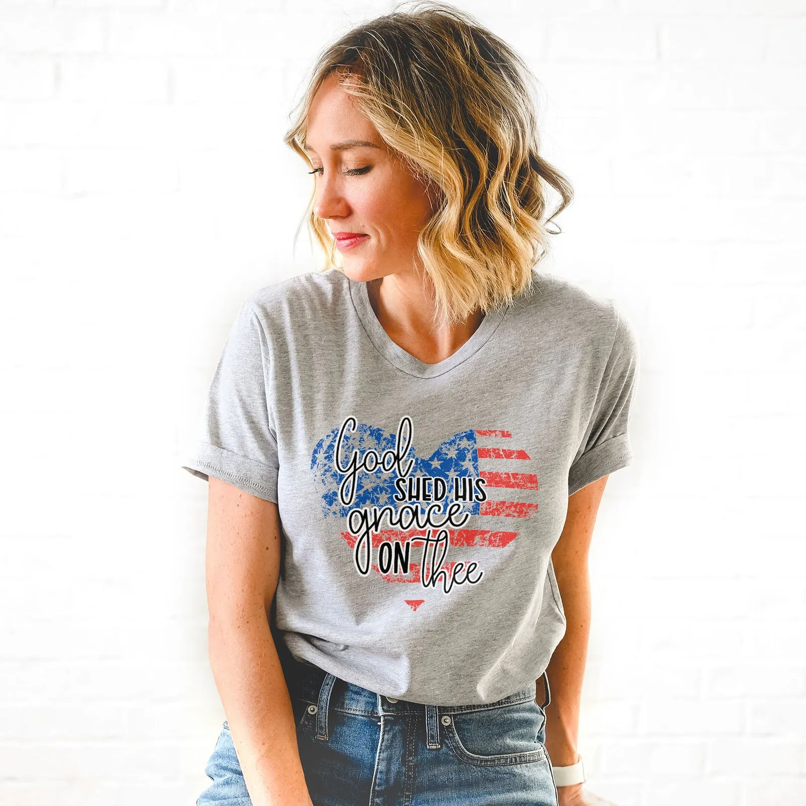 God Shed His Grace USA Heart Tee sold by Faithful and Co. product image thumbnail 3