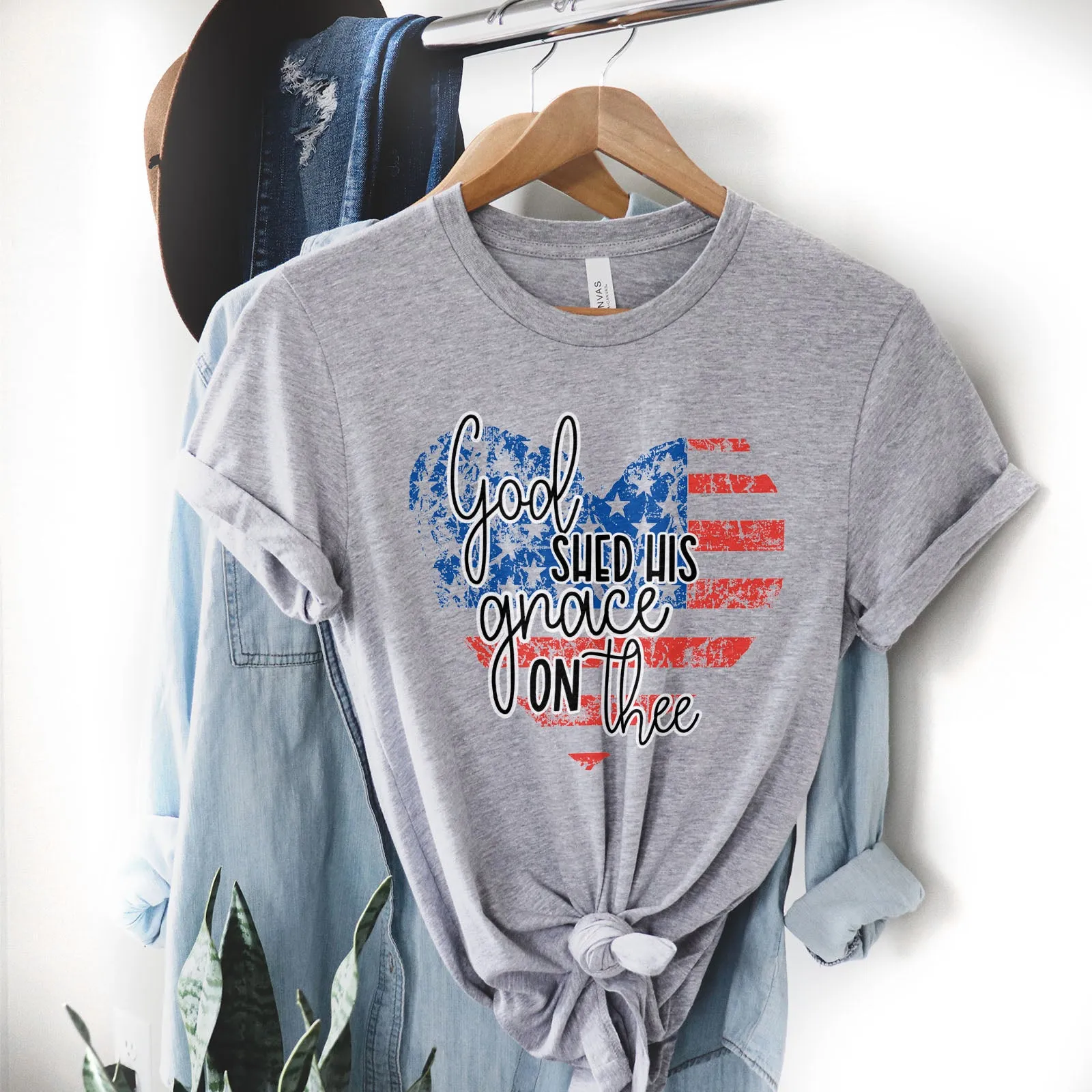 God Shed His Grace USA Heart Tee sold by Faithful and Co. product image thumbnail 4