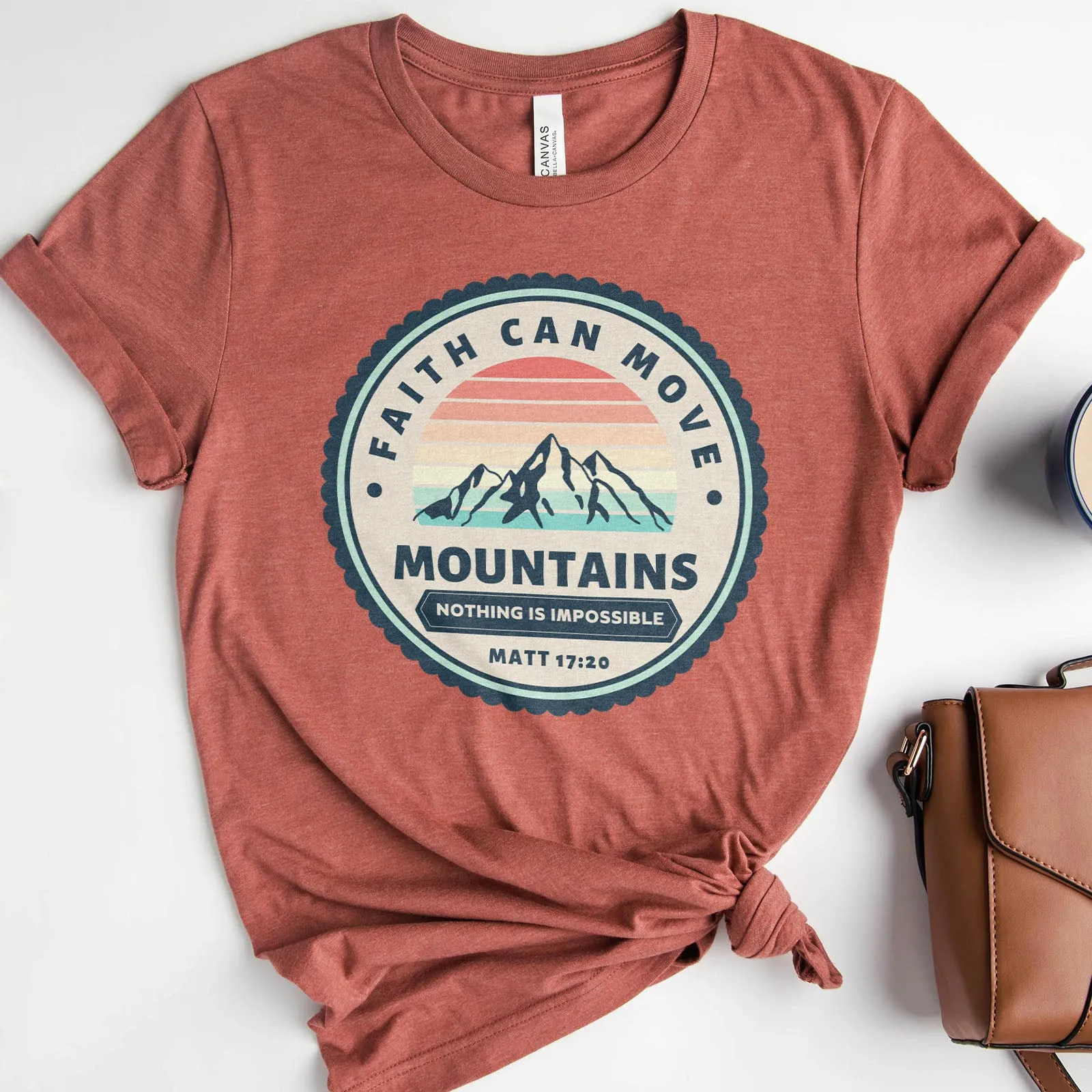 Cricut Faith Can Move Mountains - Matthew 17:20 Tee sold by Faithful and Co.