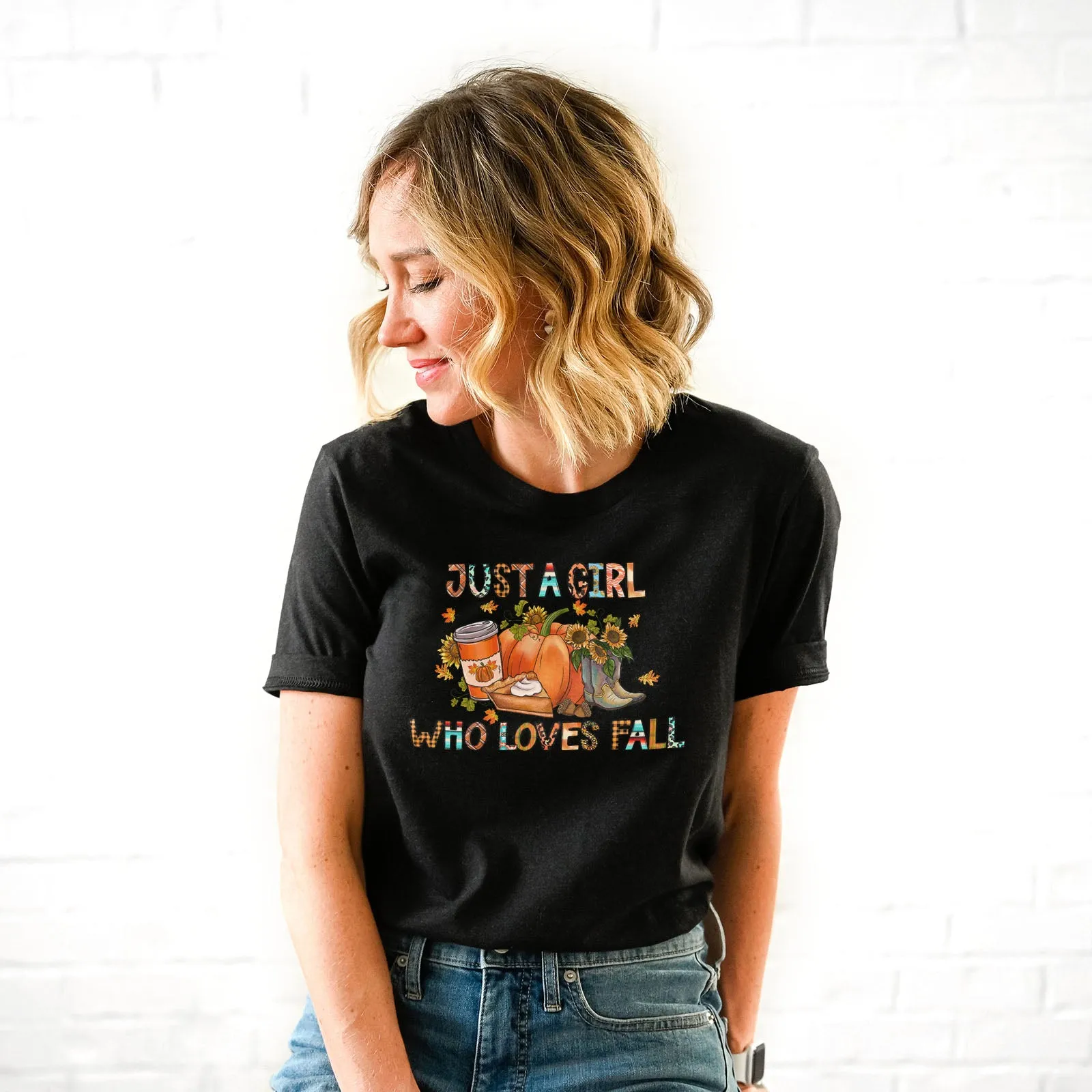 Just a Girl Who Loves Fall Block Tee sold by Faithful and Co. product image thumbnail 3