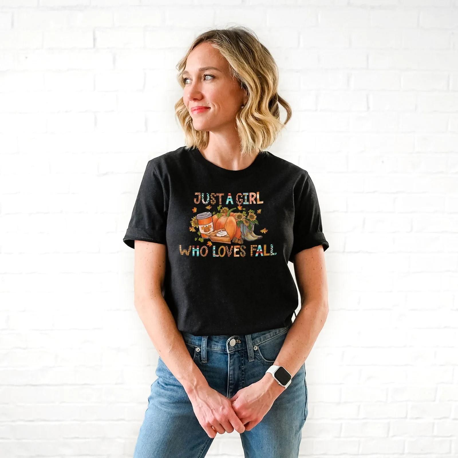 Just a Girl Who Loves Fall Block Tee sold by Faithful and Co. product image thumbnail 2