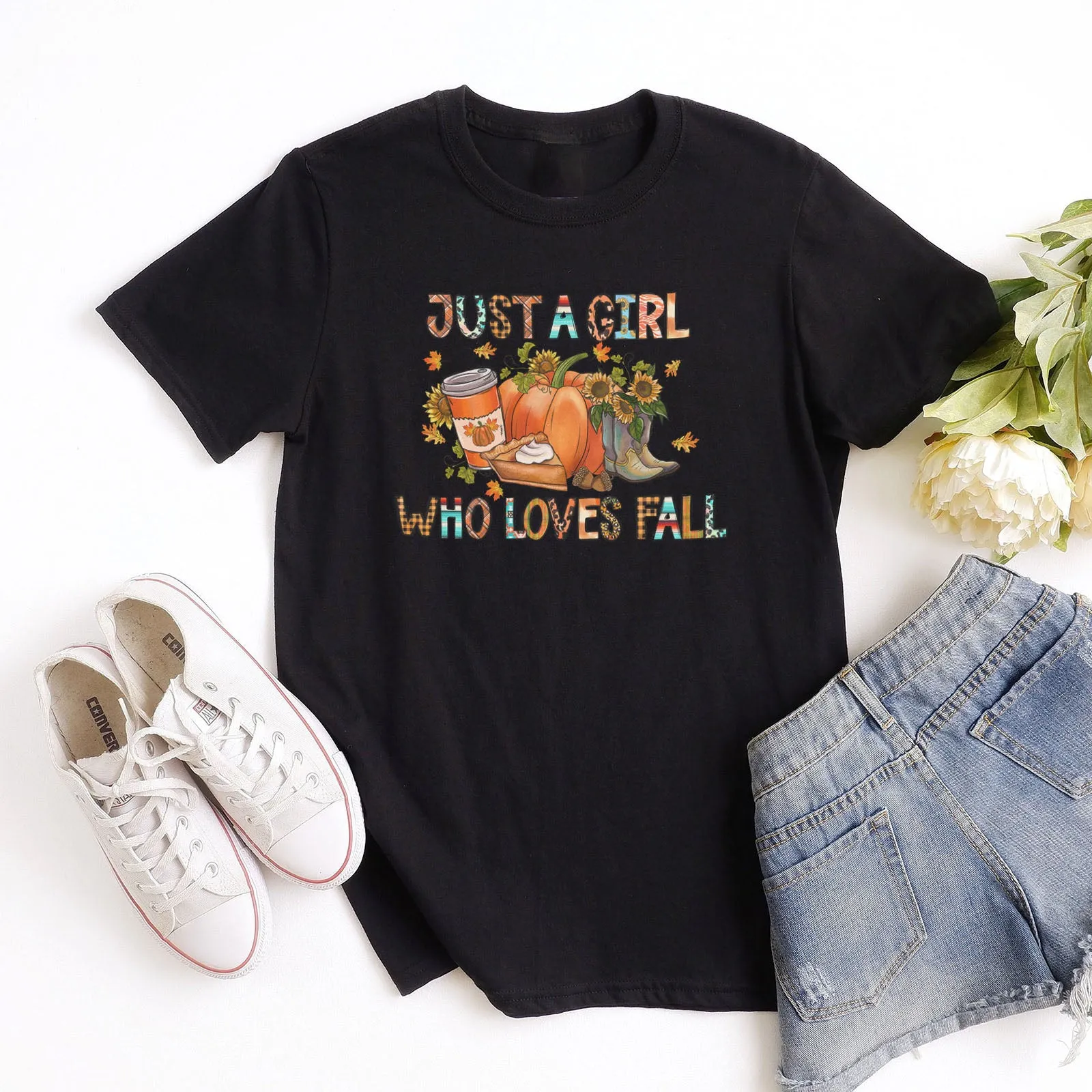 Just a Girl Who Loves Fall Block Tee sold by Faithful and Co.