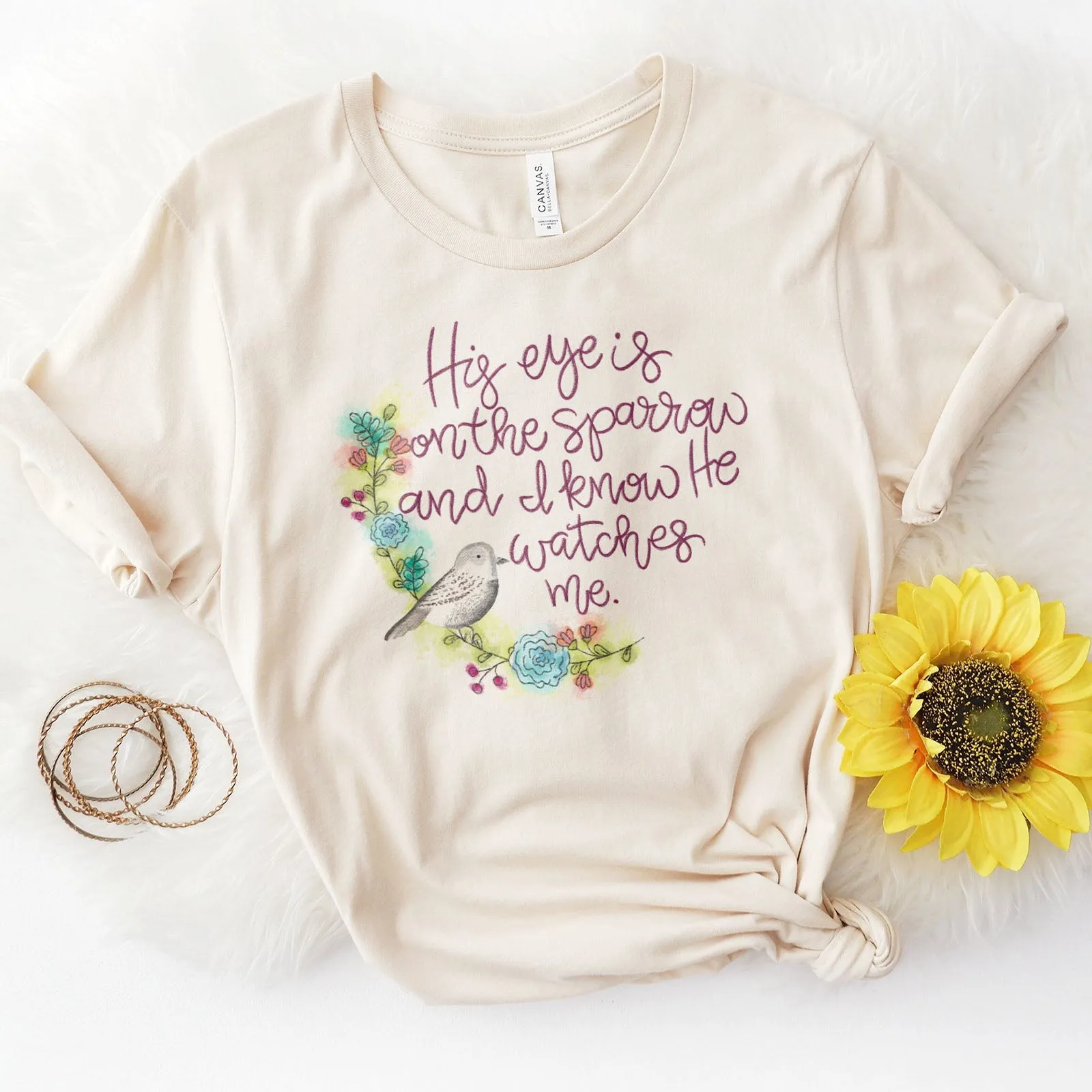 His Eye Is On The Sparrow Tee sold by Faithful and Co. product image thumbnail 5