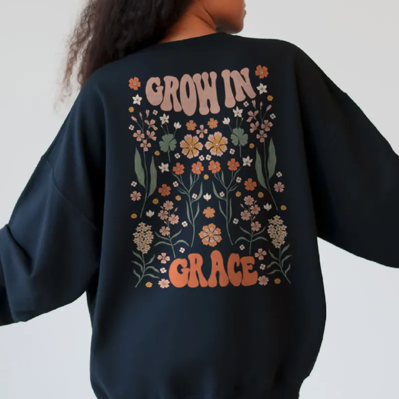 Grow in Grace Groovy Flowers Back Print Sweatshirt sold by Faithful and Co.