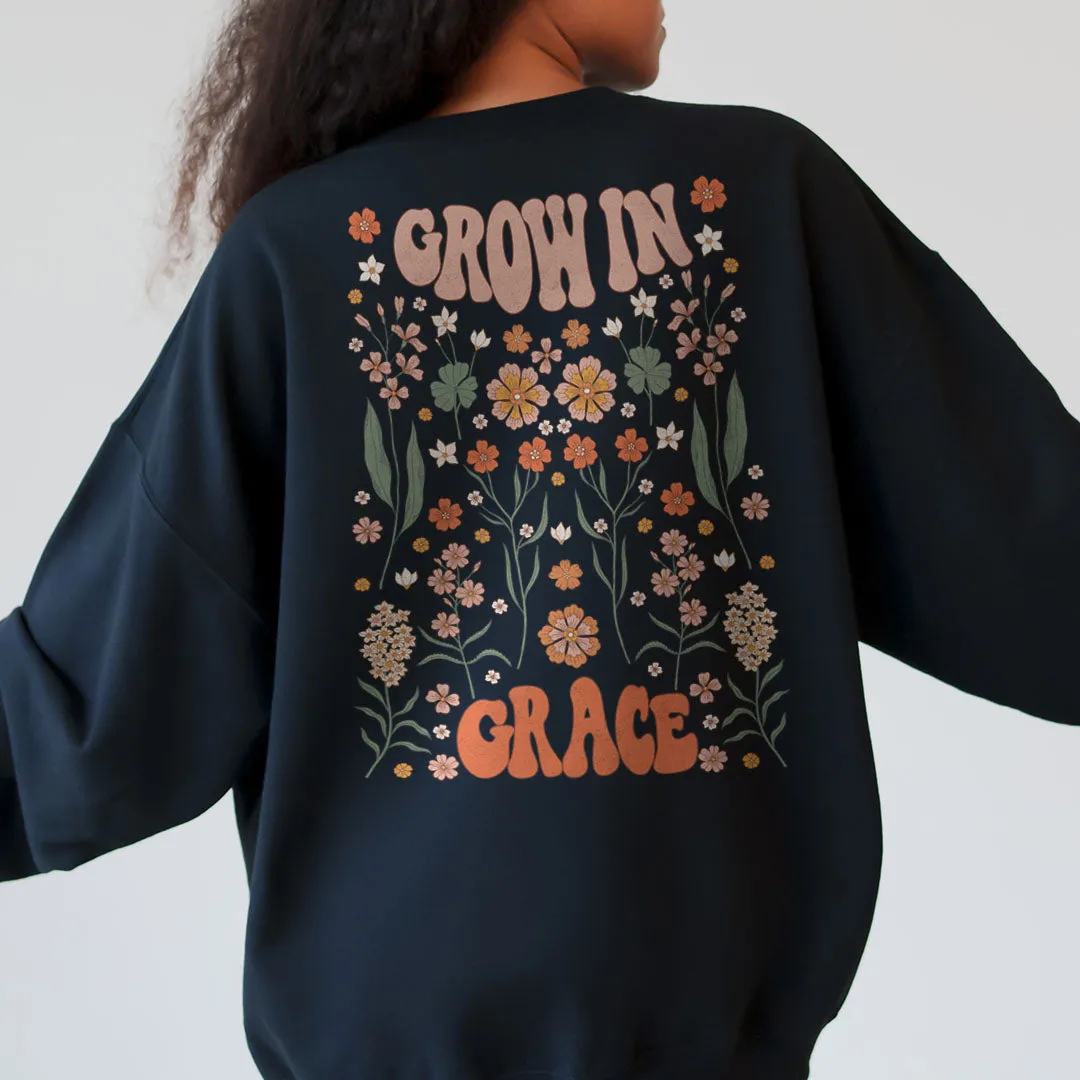 Grow in Grace Groovy Flowers Back Print Sweatshirt sold by Faithful and Co.