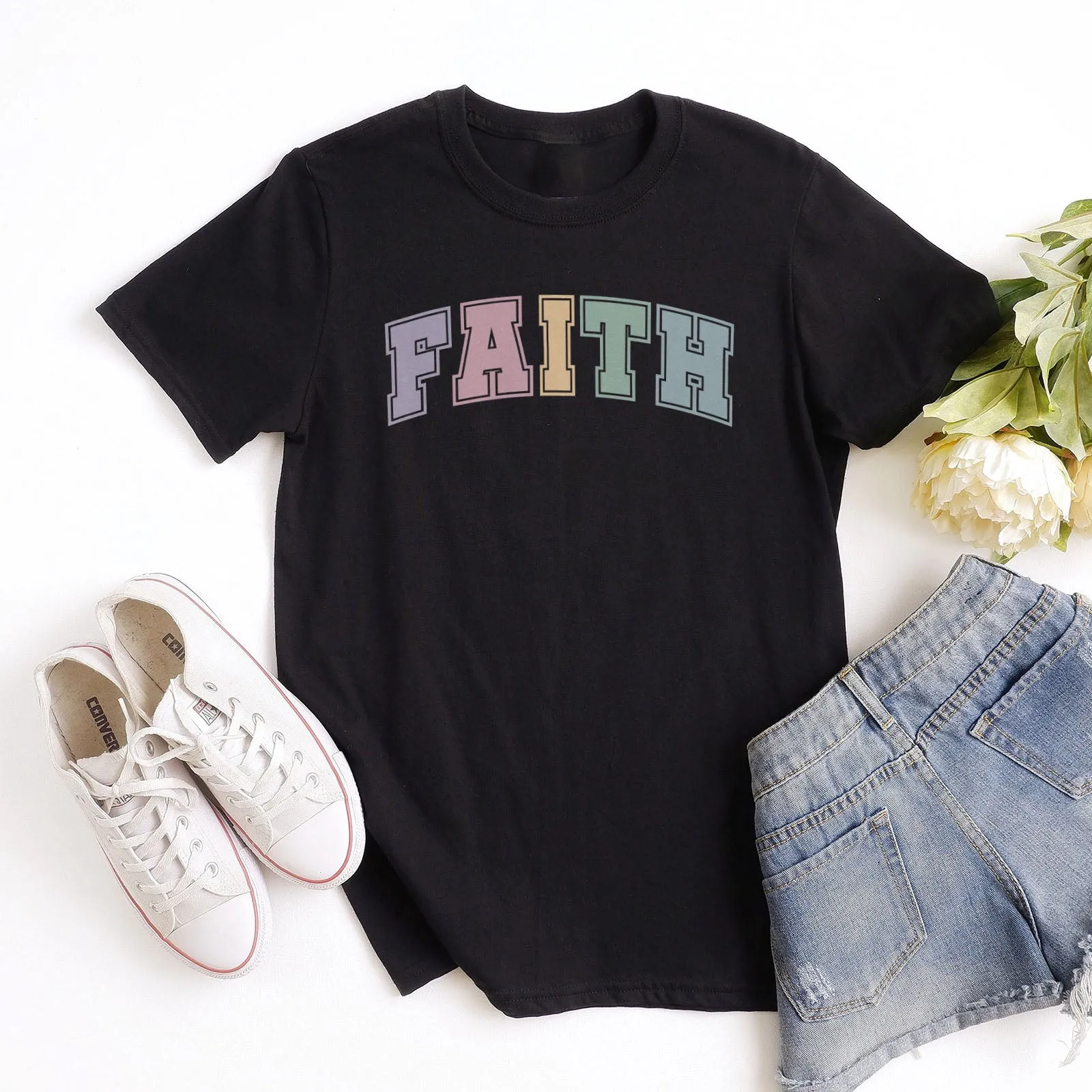 Faith Block Pastel Tee sold by Faithful and Co.