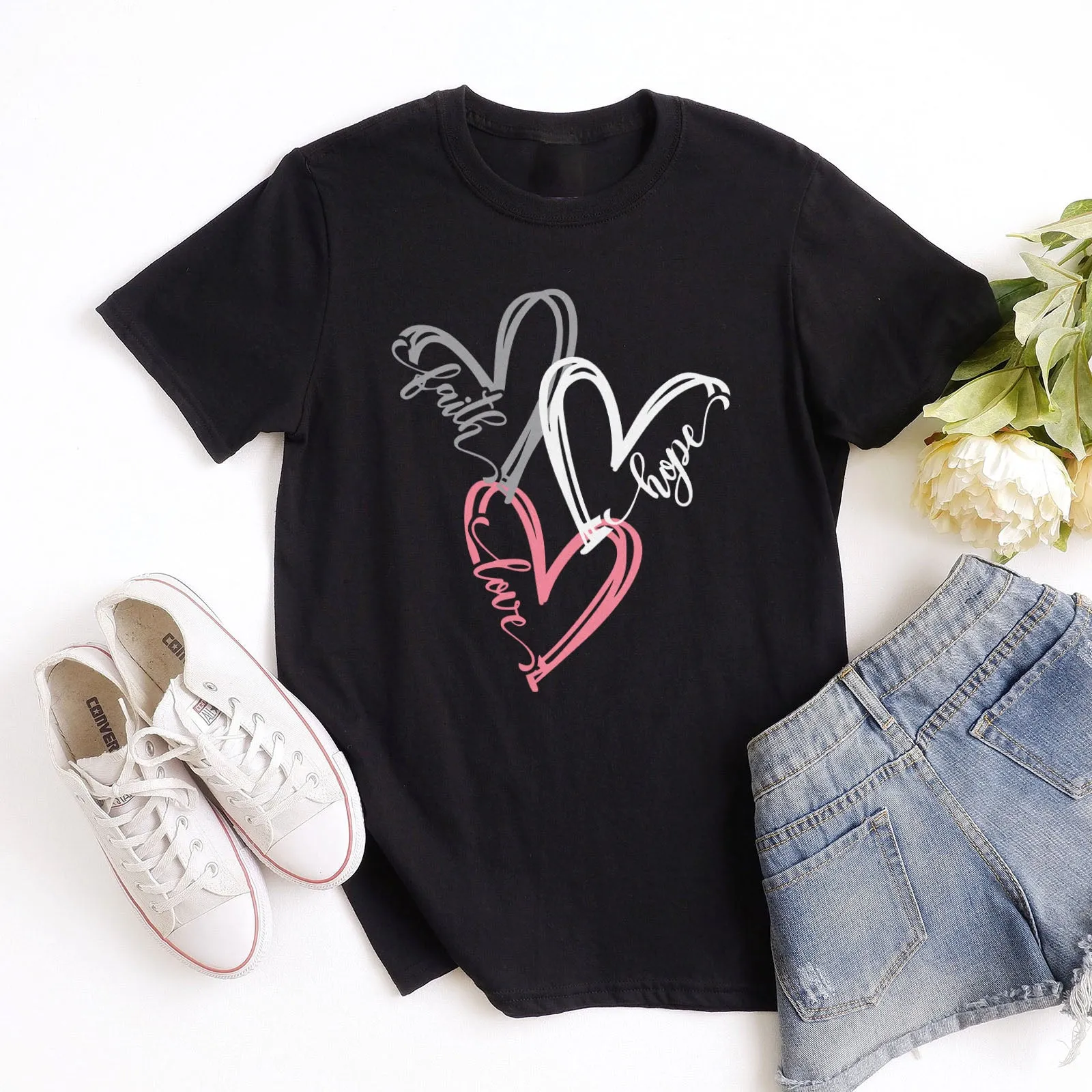 Faith Hope Love Hearts Tee sold by Faithful and Co.