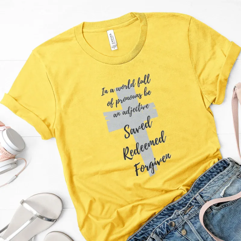 Saved Redeemed Forgiven Cross Tee sold by Faithful and Co.