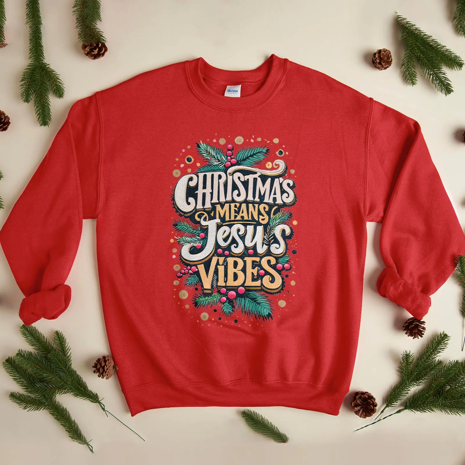 Christmas Means Jesus Vibes Retro Sweatshirt sold by Faithful and Co.