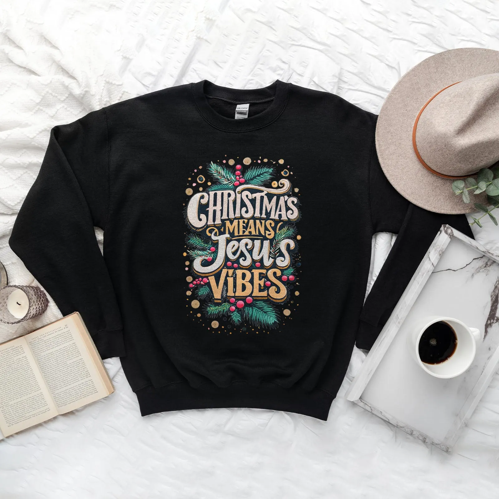 Christmas Means Jesus Vibes Retro Sweatshirt sold by Faithful and Co. product image thumbnail 2