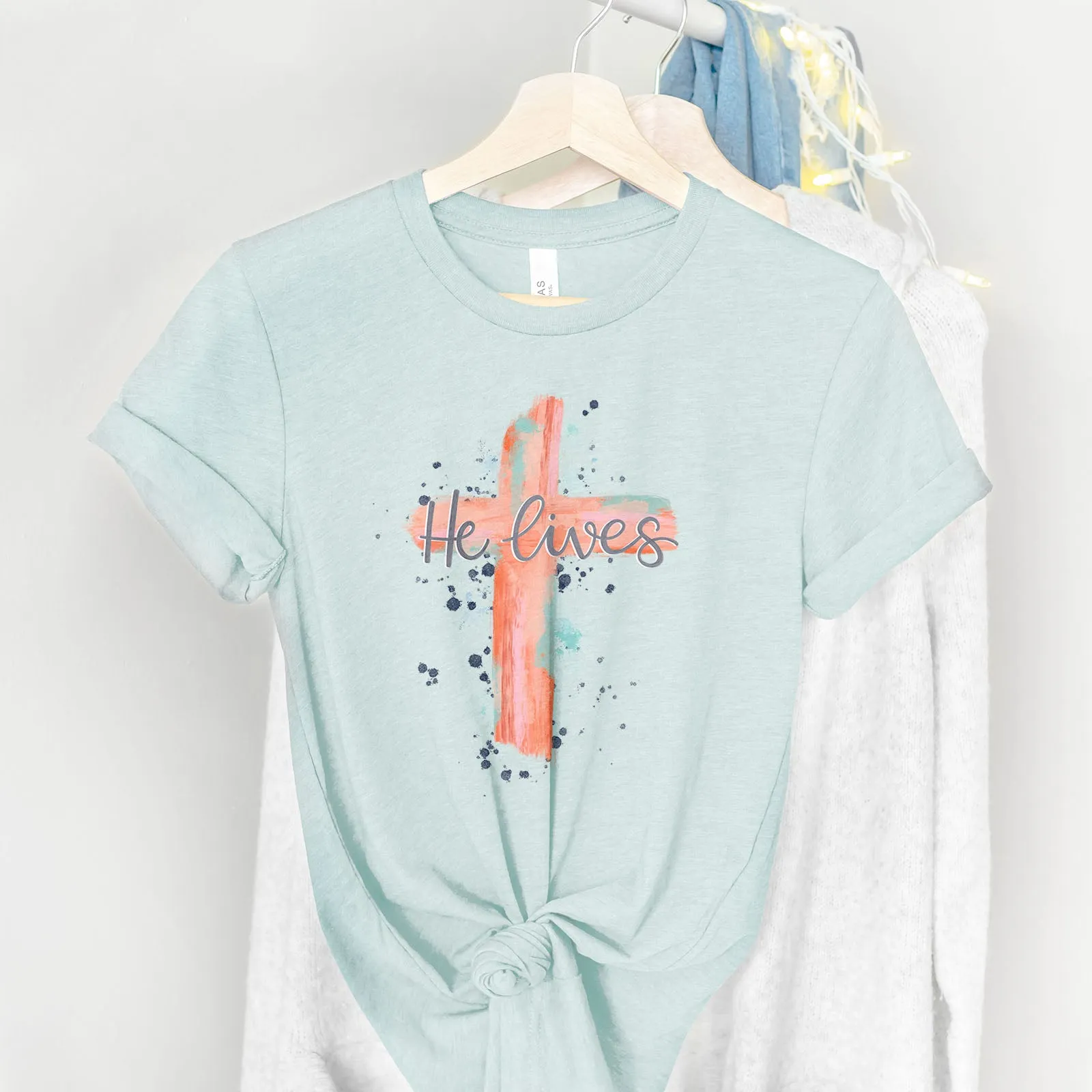 He lives Watercolor Cross Tee sold by Faithful and Co. product image thumbnail 4