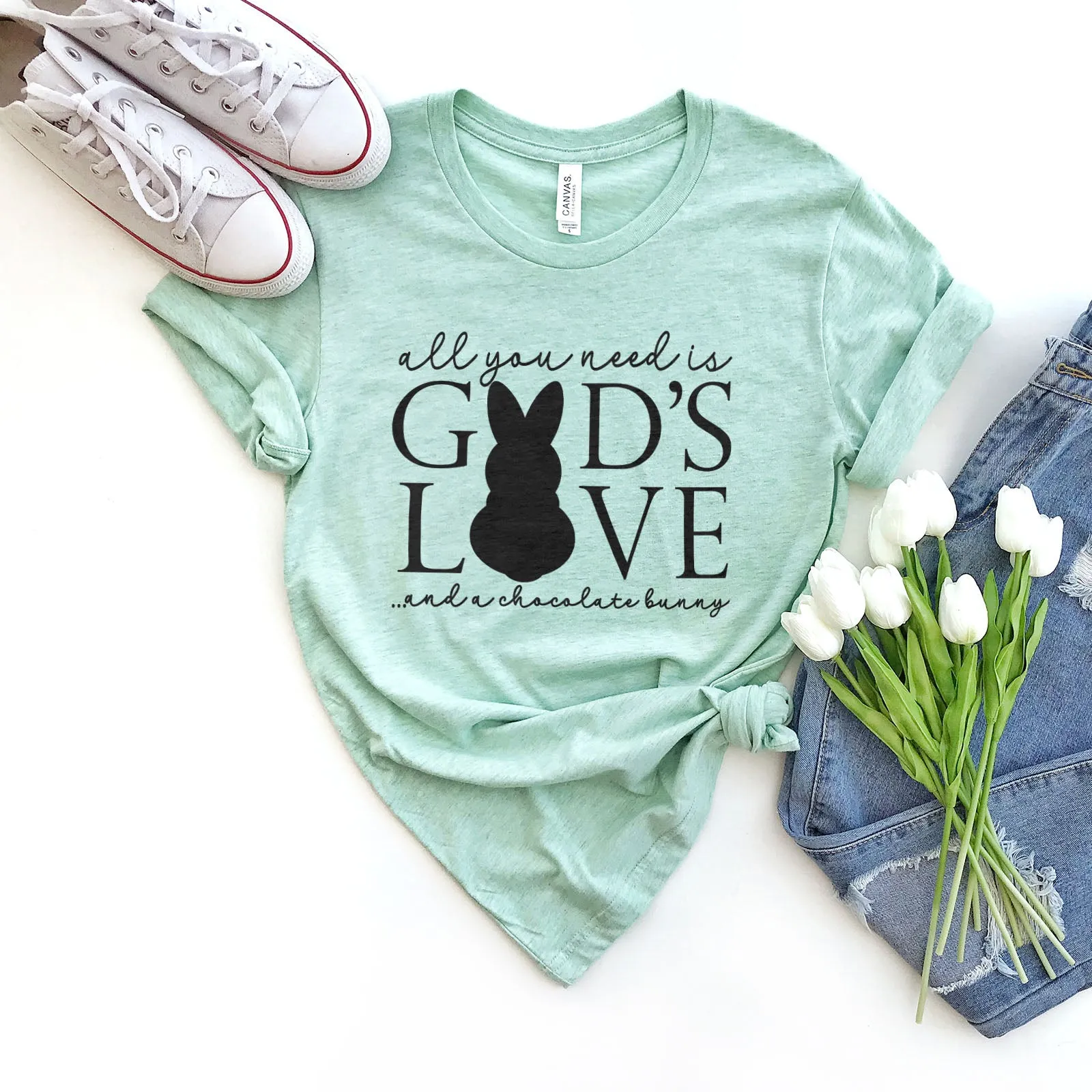 God's Love & Chocolate Bunny Tee sold by Faithful and Co.