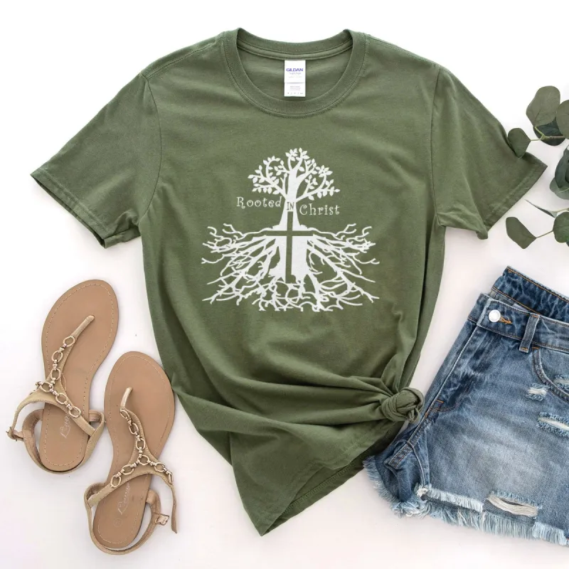 Rooted In Christ Tee sold by Faithful and Co.