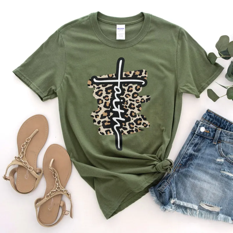 Faith Cross Leopard Tee sold by Faithful and Co.