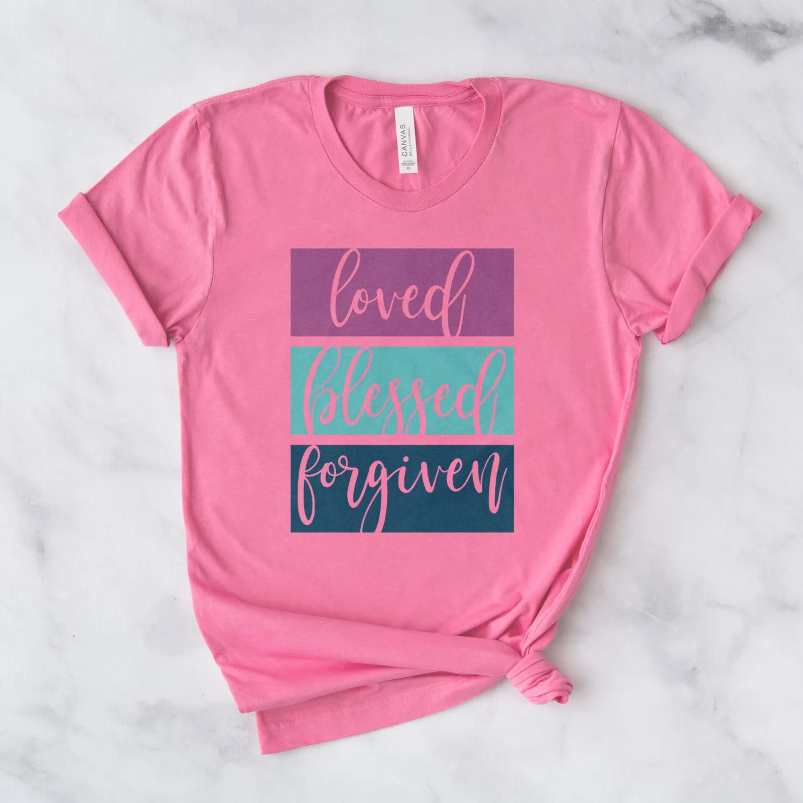 Loved Blessed Forgiven Tee sold by Faithful and Co.