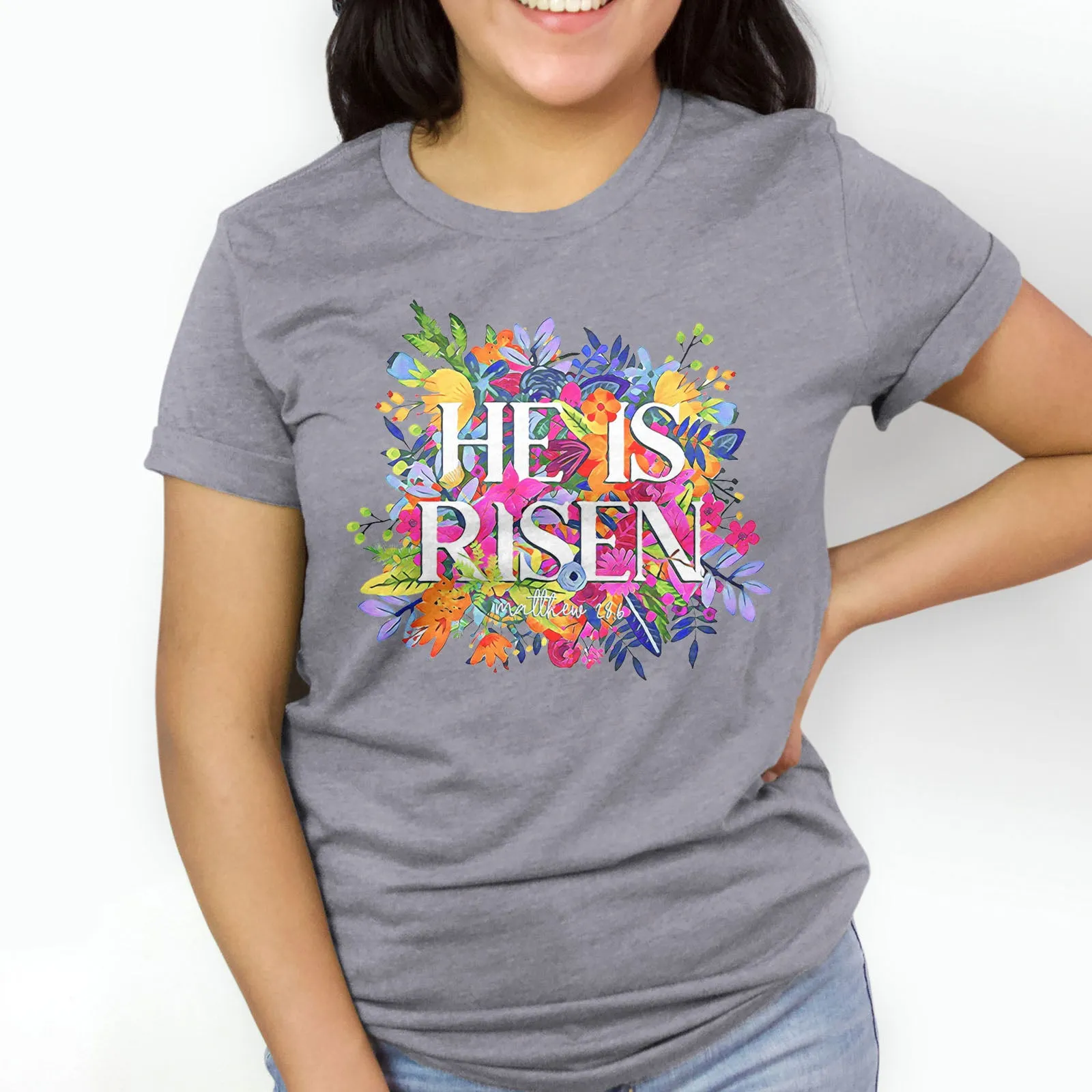He Is Risen Bright Easter Flowers Tee sold by Faithful and Co. product image thumbnail 3