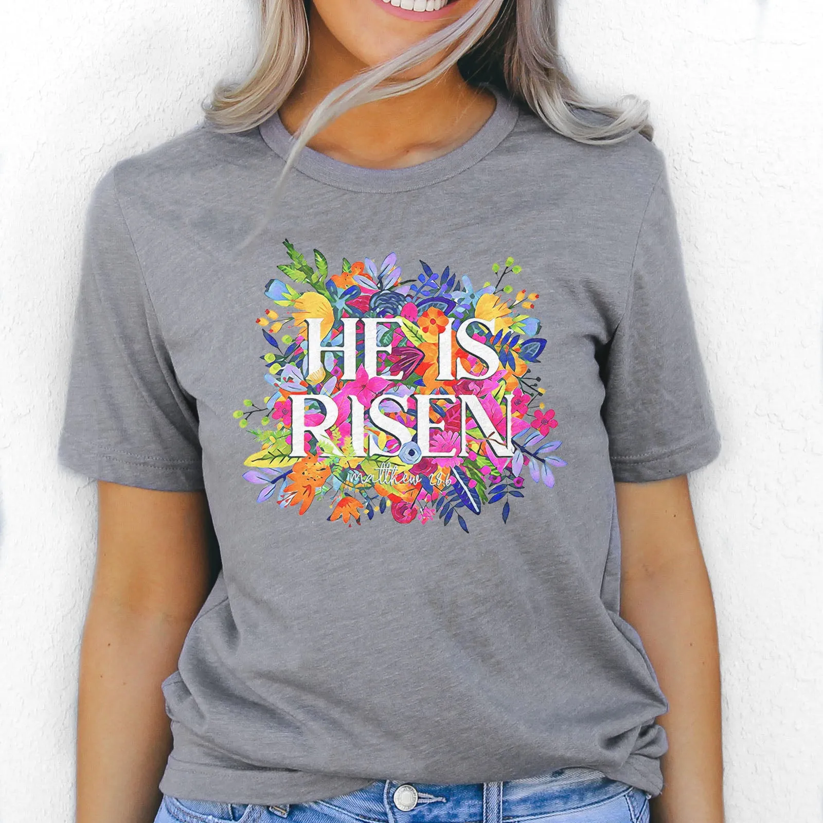 He Is Risen Bright Easter Flowers Tee sold by Faithful and Co. product image thumbnail 2