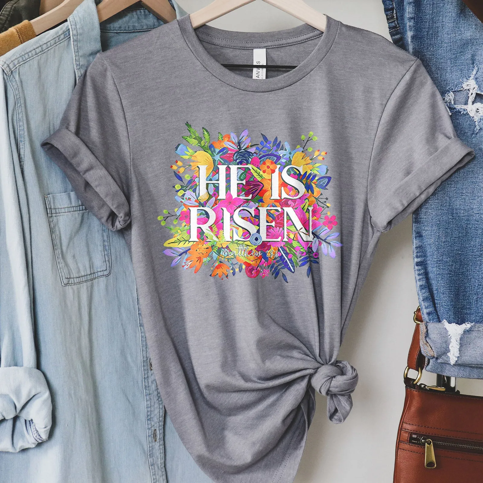 He Is Risen Bright Easter Flowers Tee sold by Faithful and Co. product image thumbnail 4