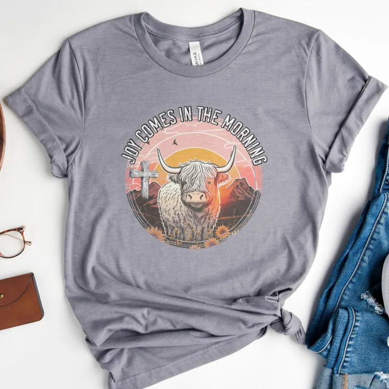 Joy Comes In The Morning Cattle Tee sold by Faithful and Co.