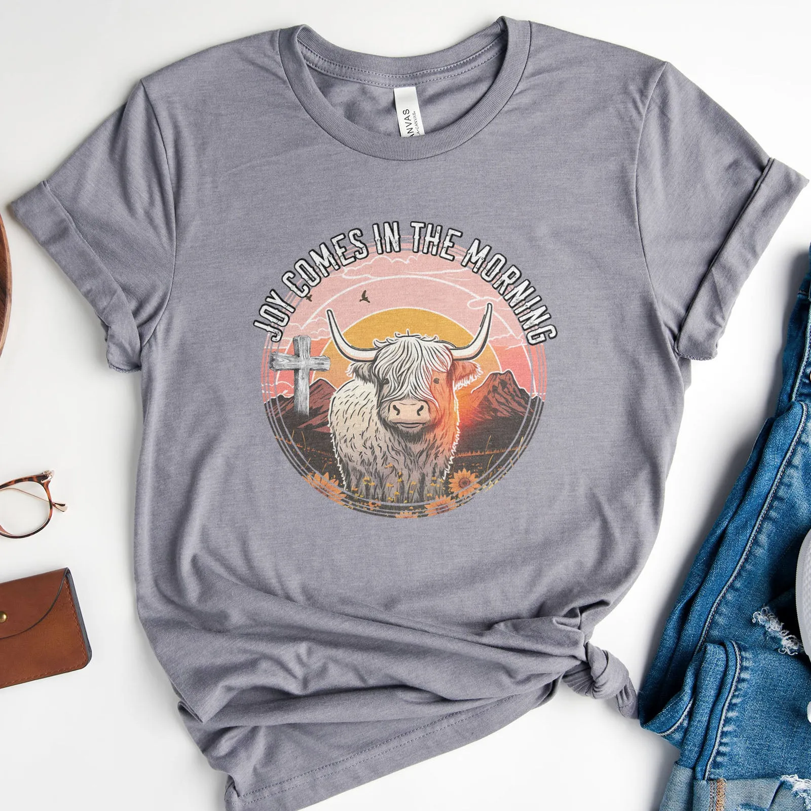 Joy Comes In The Morning Cattle Tee sold by Faithful and Co.