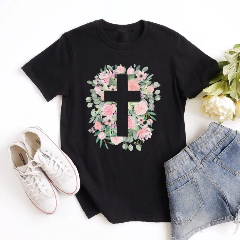 Floral Cross Silhouette Tee sold by Faithful and Co.
