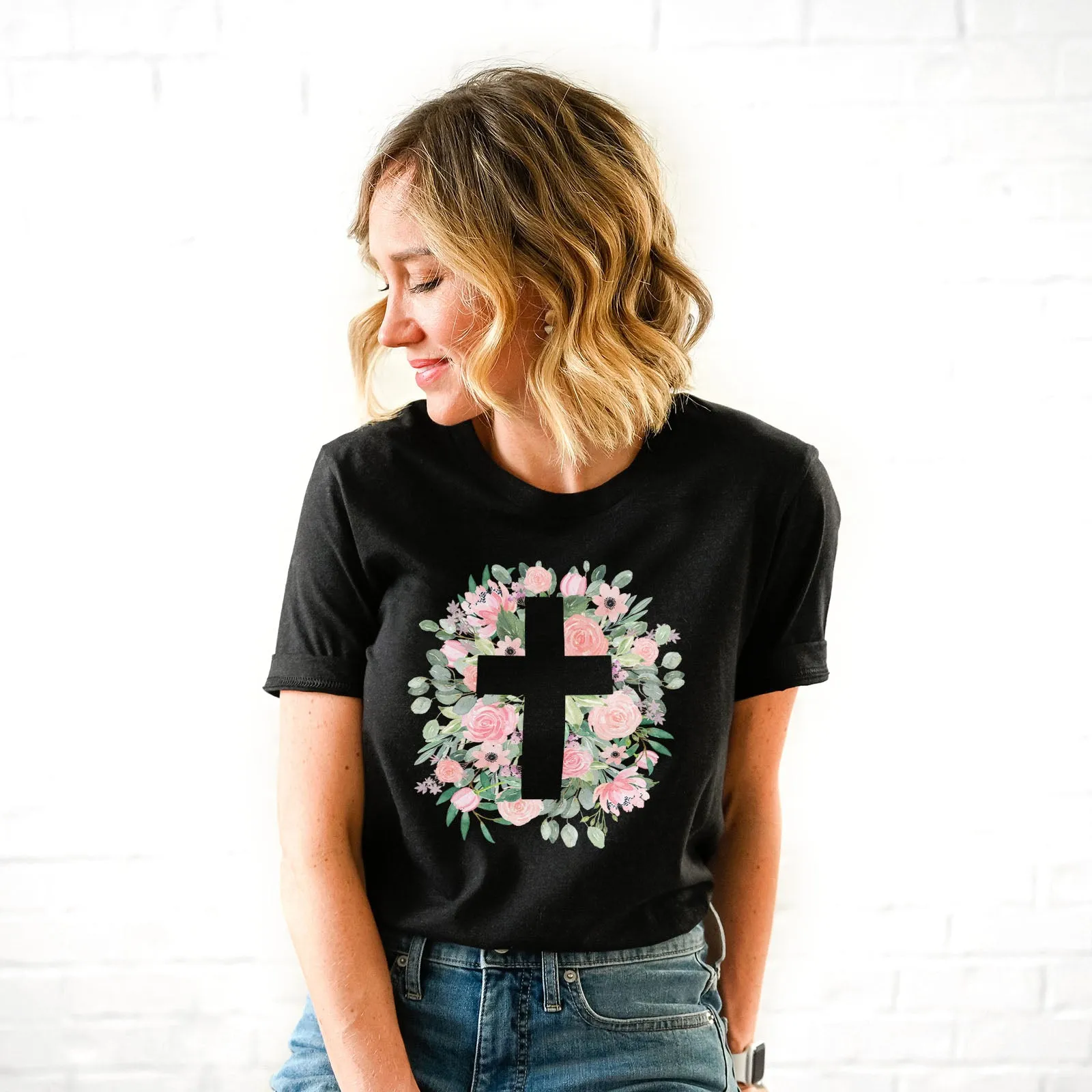 Floral Cross Silhouette Tee sold by Faithful and Co. product image thumbnail 3