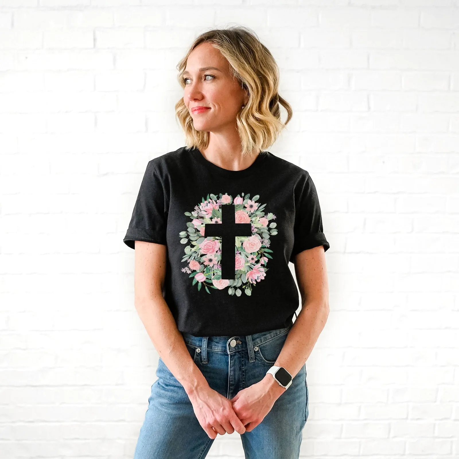 Floral Cross Silhouette Tee sold by Faithful and Co. product image thumbnail 2