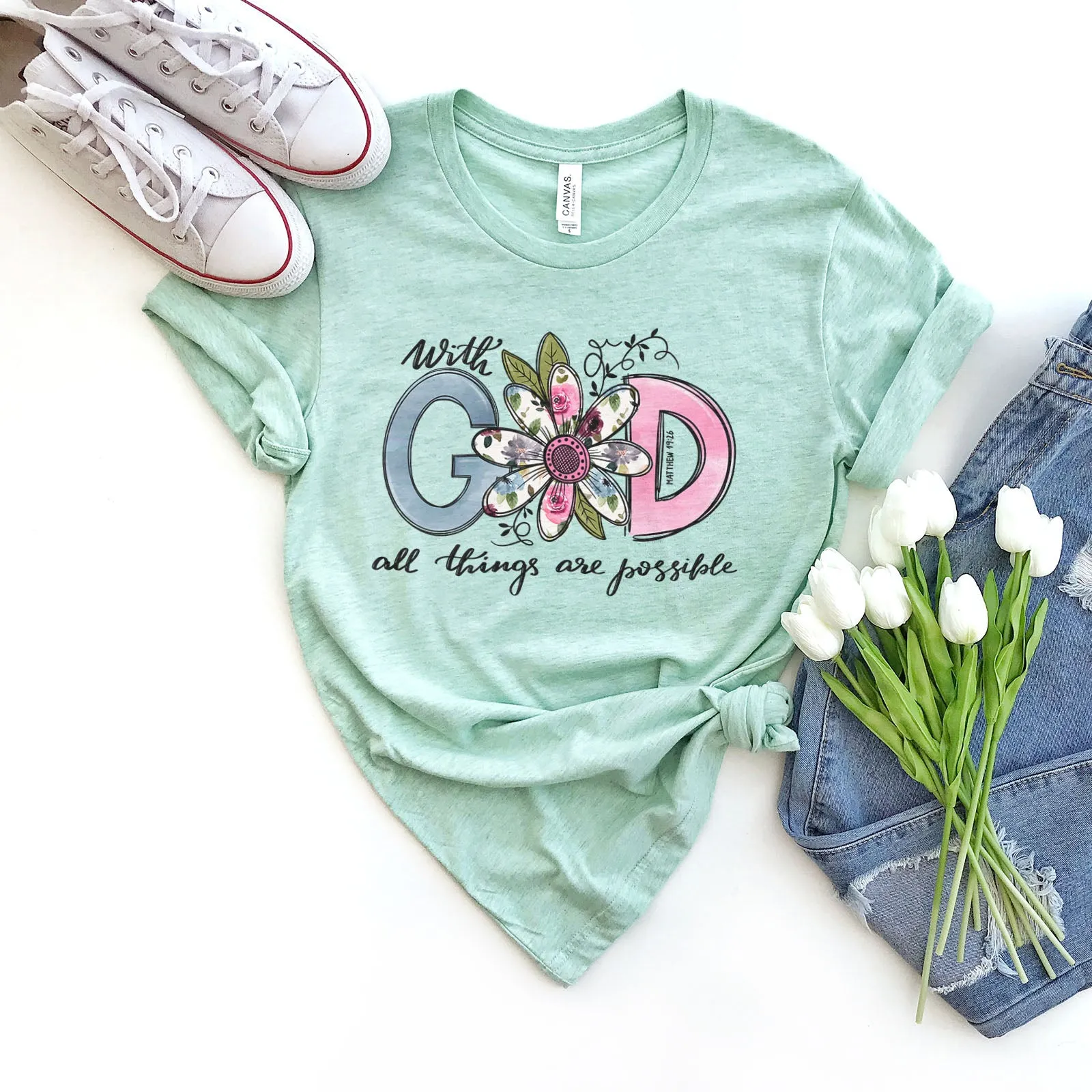 With God All Things Are Possible Daisy Tee sold by Faithful and Co. product image thumbnail 5