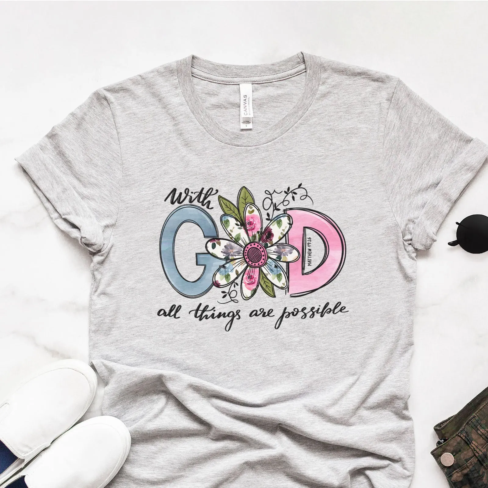 With God All Things Are Possible Daisy Tee sold by Faithful and Co.