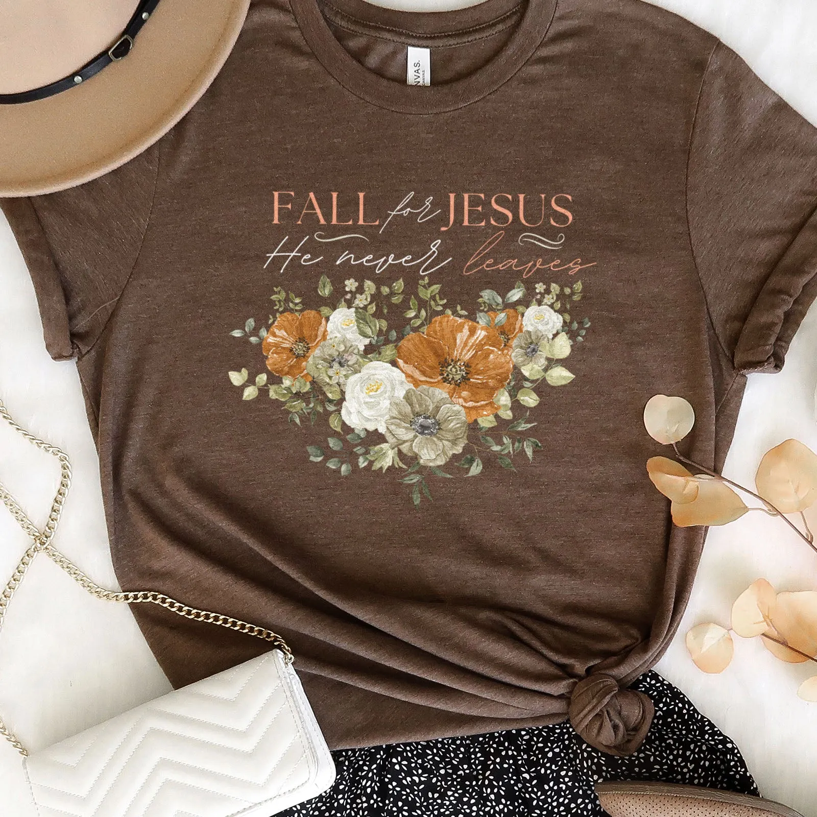 Fall For Jesus He Never Leaves Vintage Tee sold by Faithful and Co.