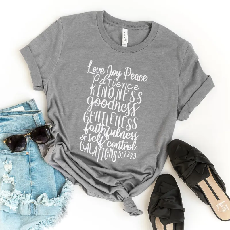 Love Joy Peace Patience Kindness Goodness Gentleness Faithfulness & Self Control Tee sold by Faithful and Co.