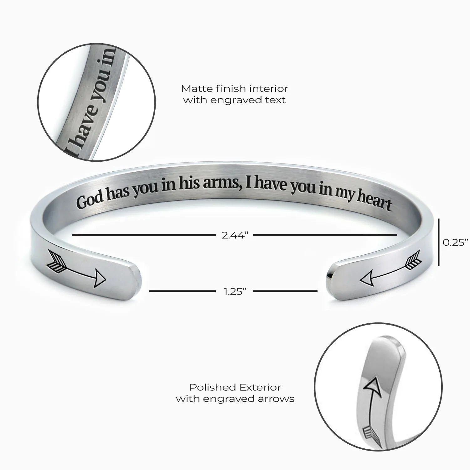 God Has You In His Arms, I Have You In My Heart Personalizable Cuff Bracelet sold by Faithful and Co. product image thumbnail 5