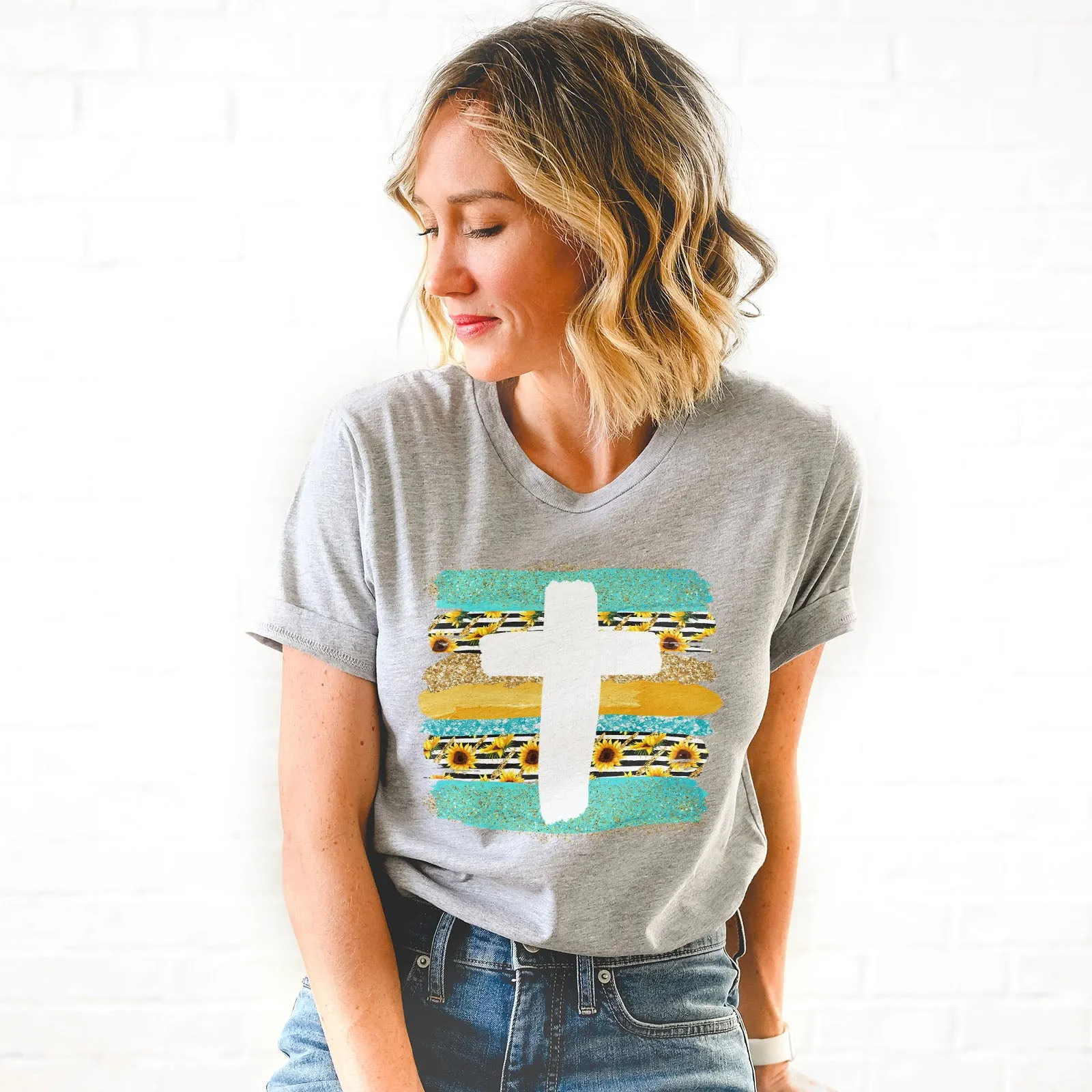 Cross Brushstrokes Sunflower Tee sold by Faithful and Co. product image thumbnail 4