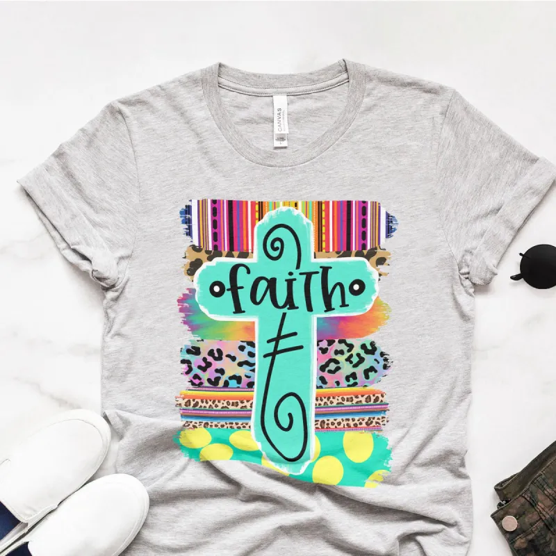 Turquoise Leopard Cross Faith Tee sold by Faithful and Co.