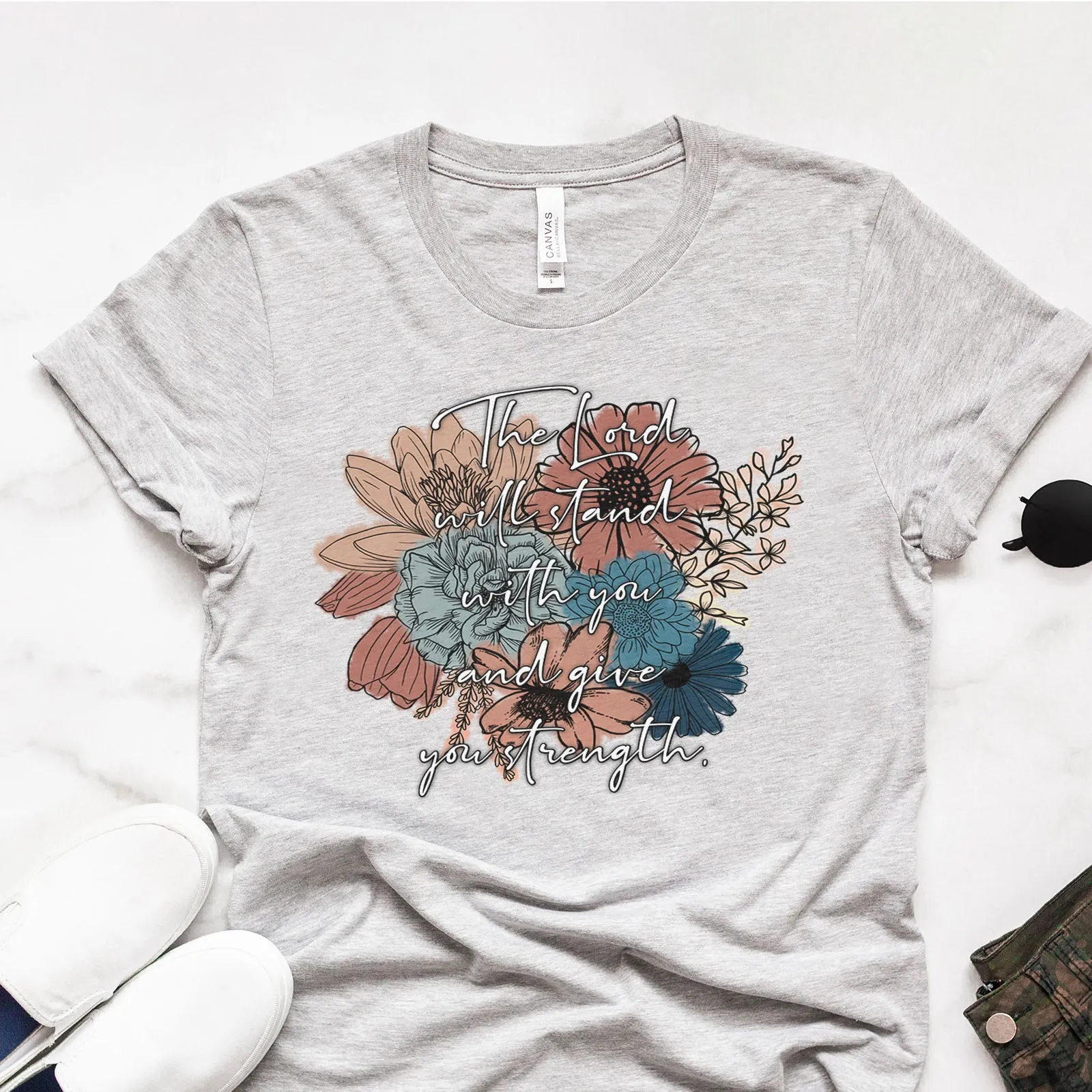 The Lord Will Stand With You Vintage Floral Tee sold by Faithful and Co.