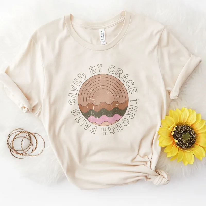 Saved By Grace Retro tee sold by Faithful and Co.