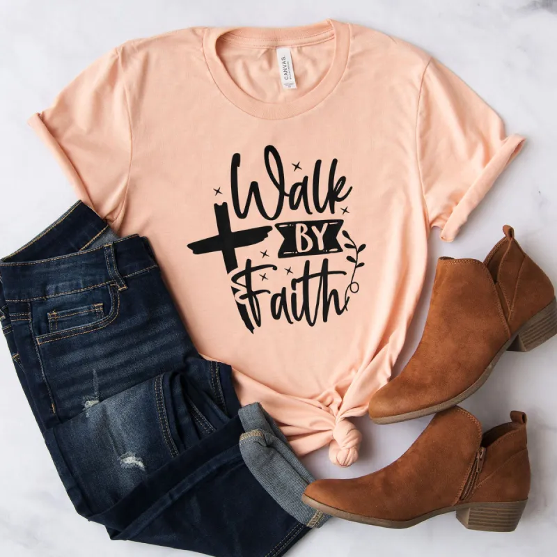 Walk By Faith Black Tee sold by Faithful and Co.