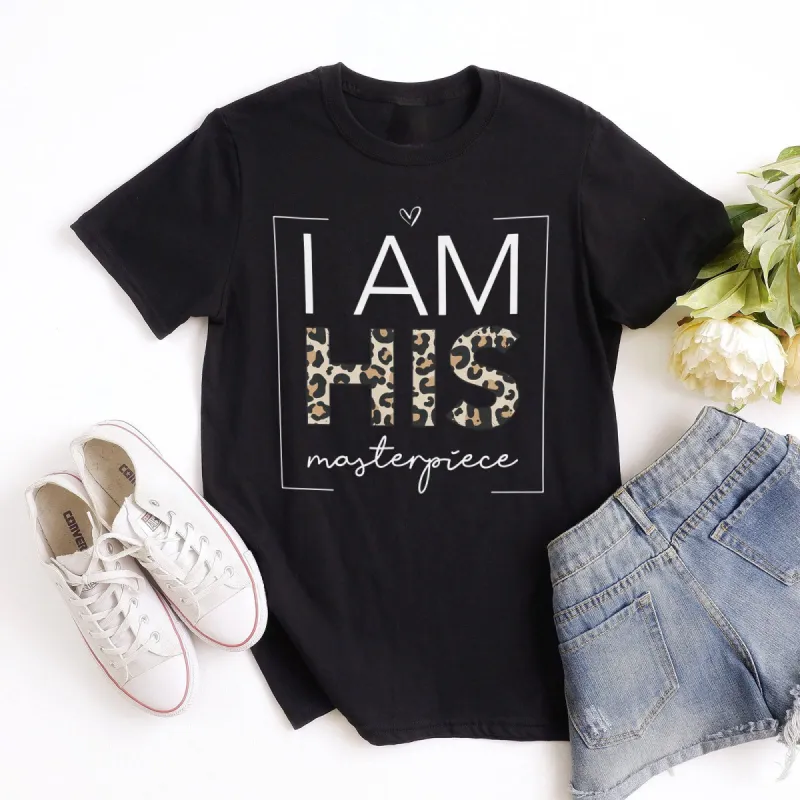 I Am His Masterpiece Leopard Tee sold by Faithful and Co.