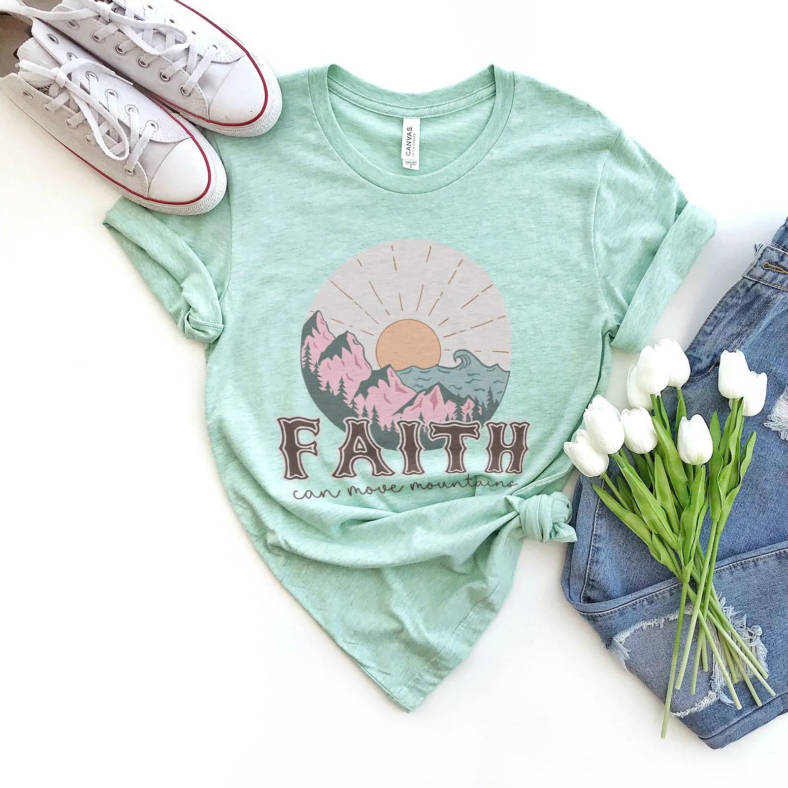 Retro Faith Can Move Mountains Tee sold by Faithful and Co.