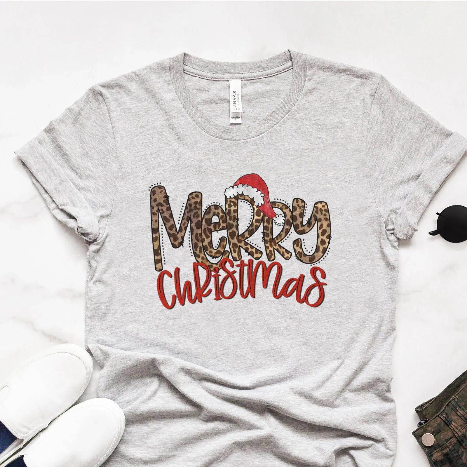 Merry Christmas - Leopard Tee sold by Faithful and Co.