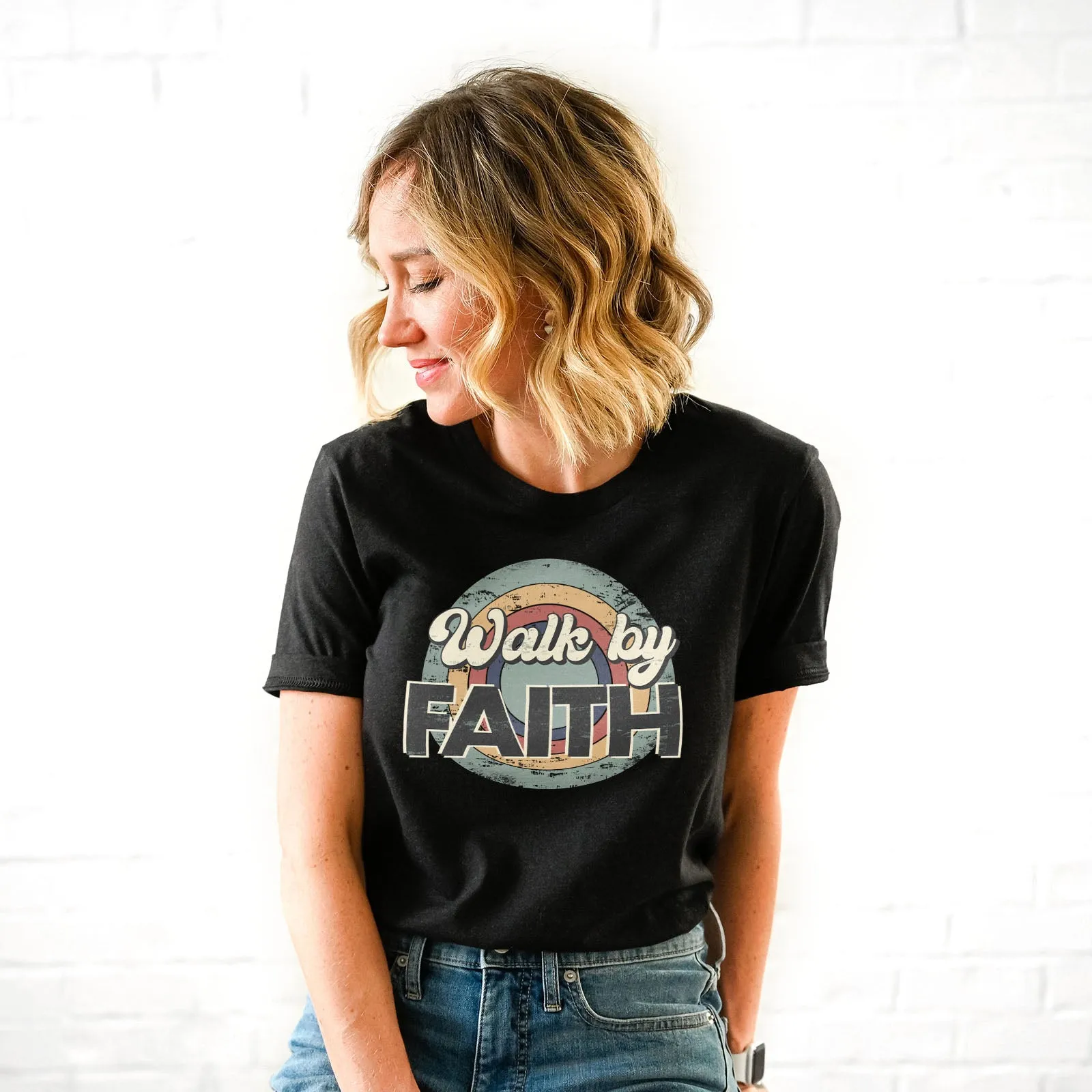 Retro, Walk By Faith Tee sold by Faithful and Co. product image thumbnail 3