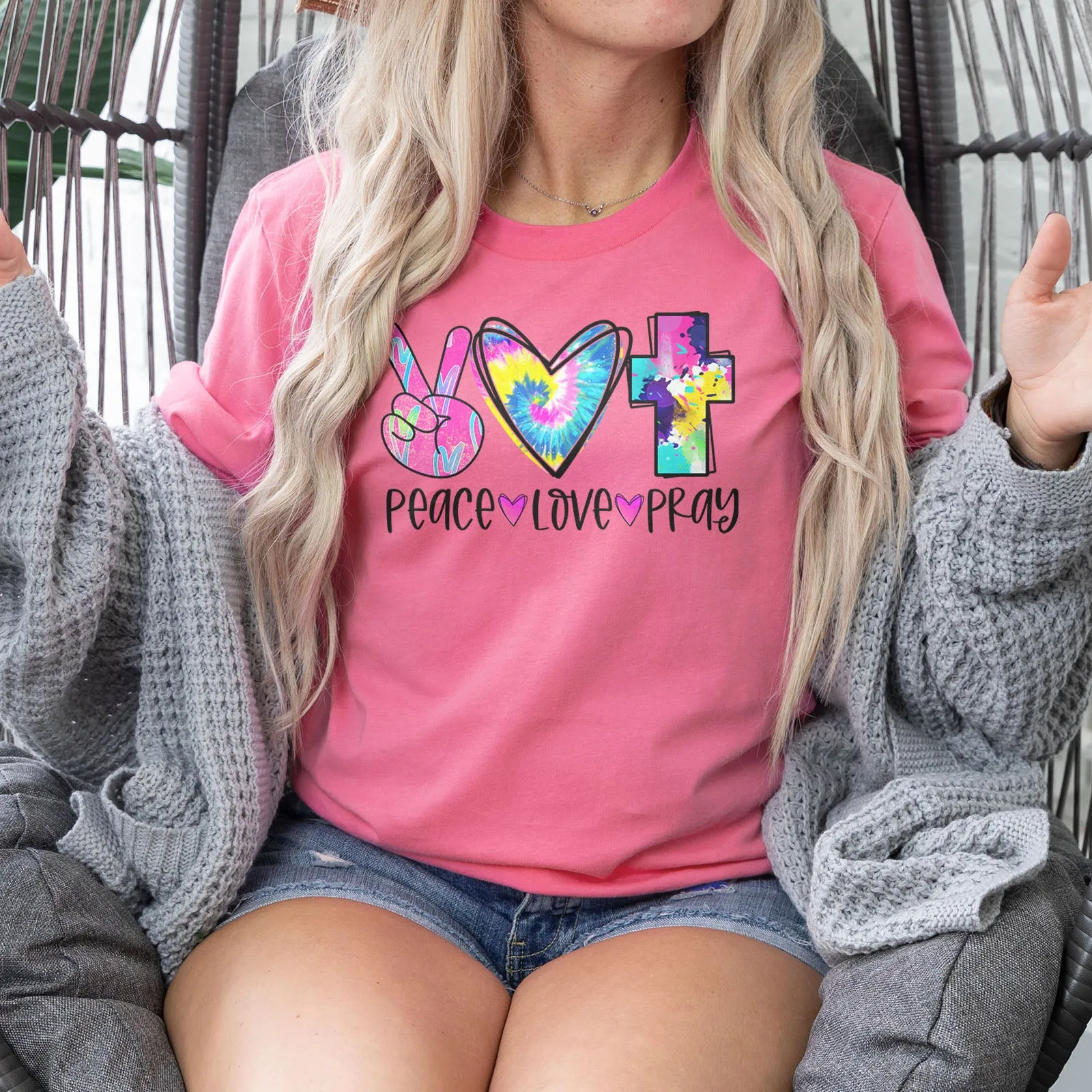 Peace Love Pray Colorful Tee sold by Faithful and Co. product image thumbnail 3