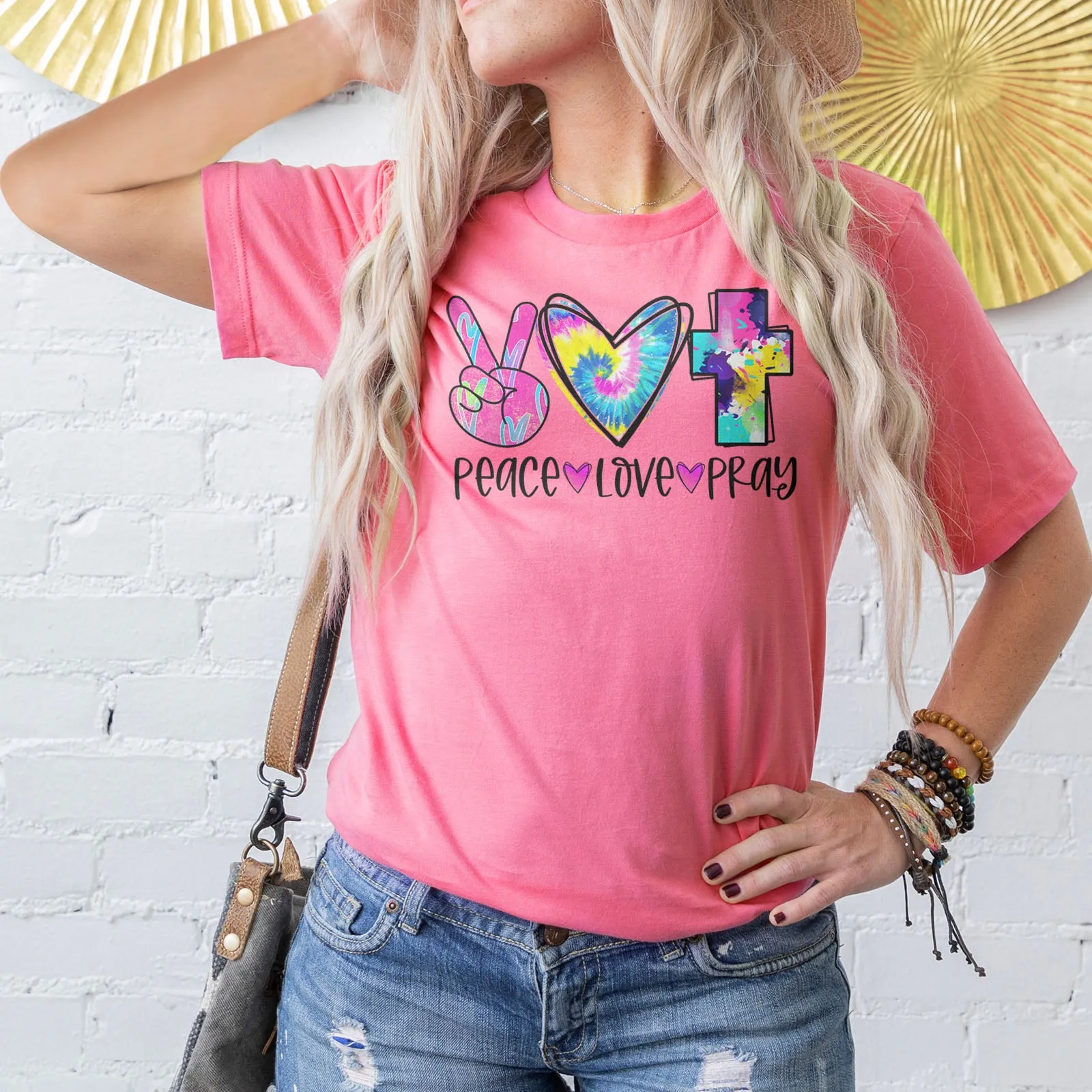 Peace Love Pray Colorful Tee sold by Faithful and Co. product image thumbnail 2